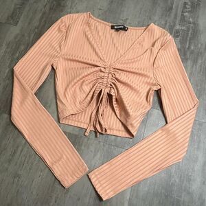 Missguided Tie Front Cropped Long Sleeve Top Pink Size 0
